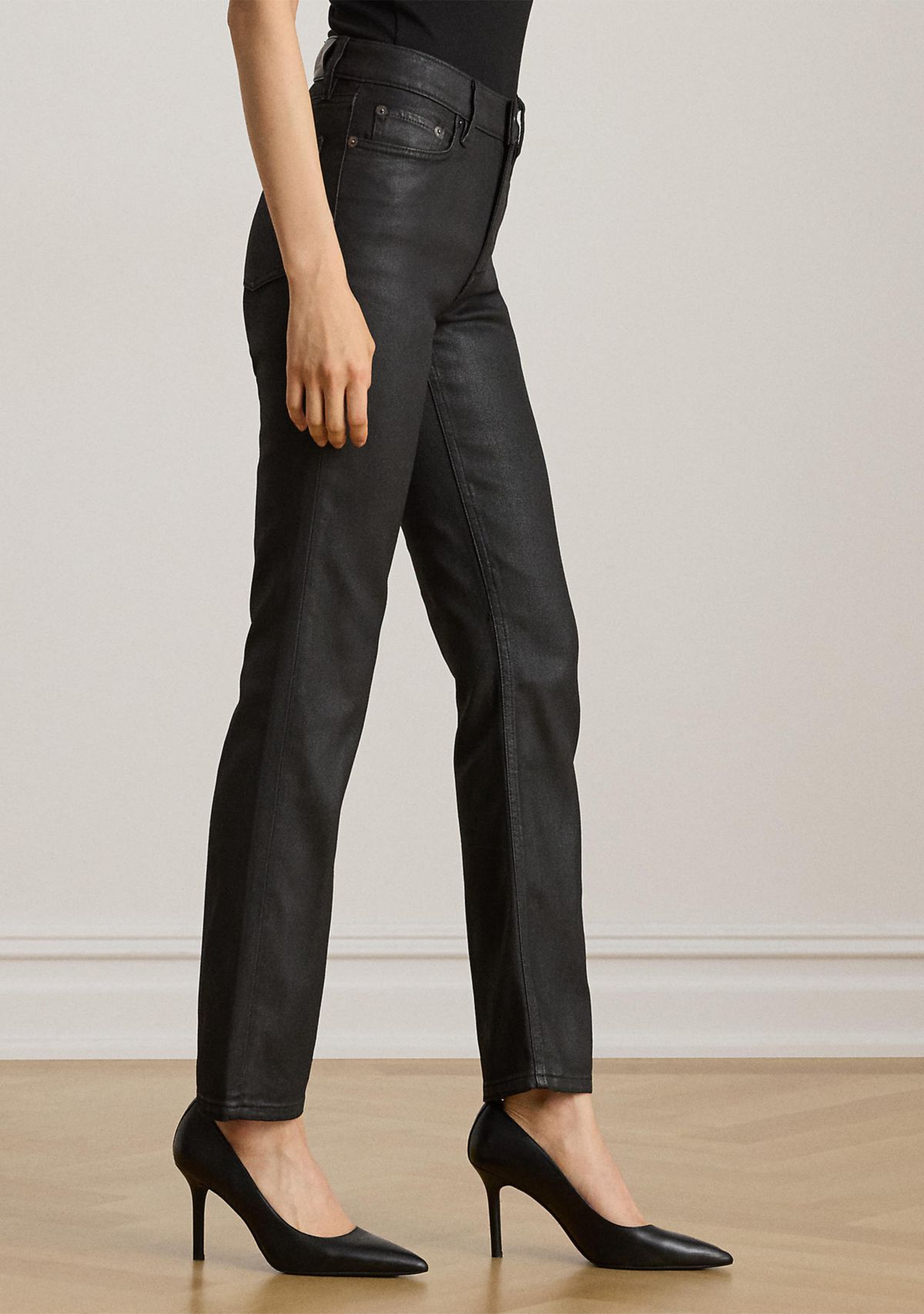 Coated High-Rise Straight Ankle Jeans