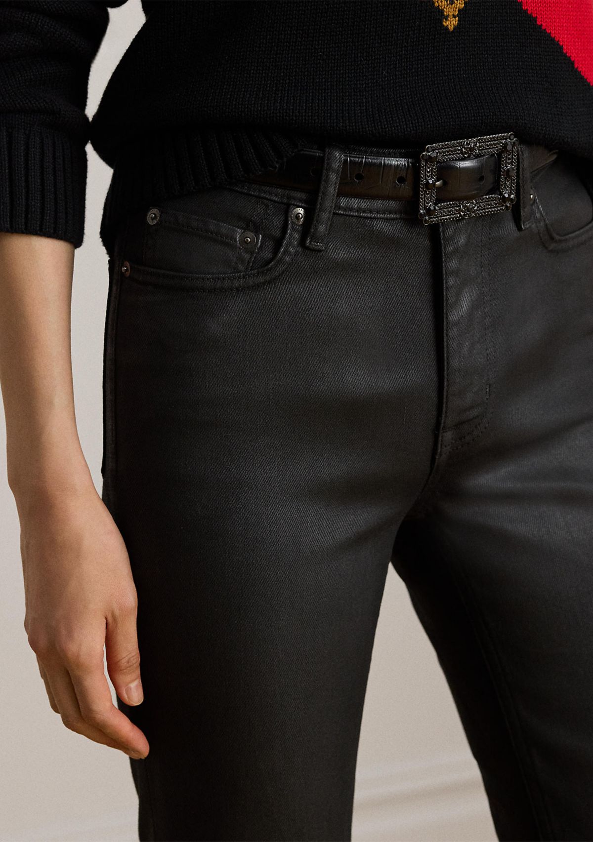 Coated High-Rise Straight Ankle Jeans