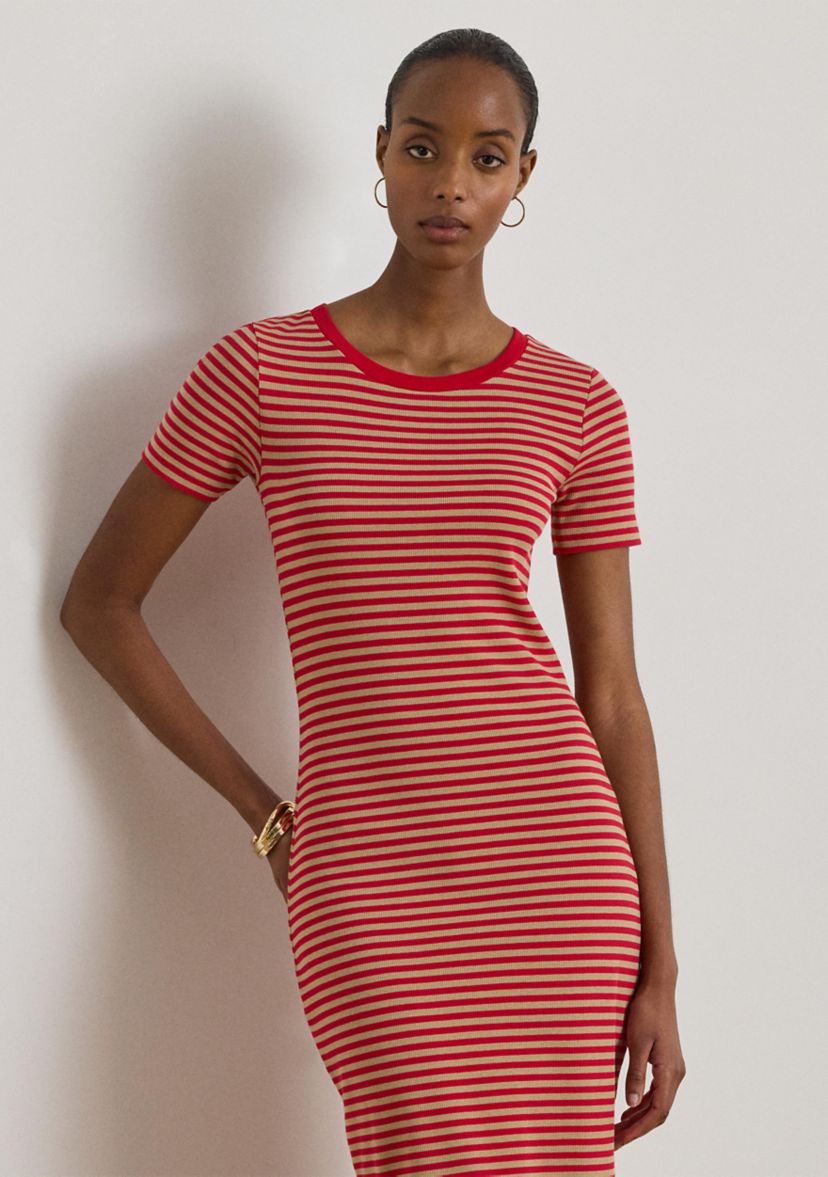 Lauren Ralph Lauren Striped Cotton-Blend Ribbed Shirt Dress | Belk