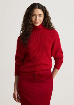 Lauren Ralph Lauren Women's Ribbed Wool-Cashmere Turtleneck Sweater, Red, XS