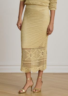 Lauren Ralph Lauren Women's Pointelle-Knit Linen-Blend Midi Skirt, Sand, 2XL
