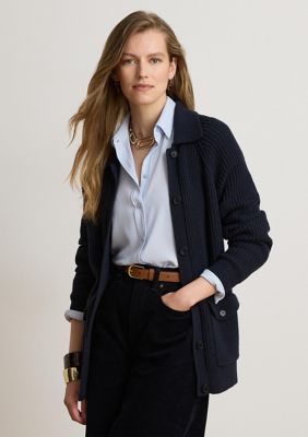 Lauren Ralph Lauren Women's Wool-Blend Rib-Knit Collared Cardigan, XS