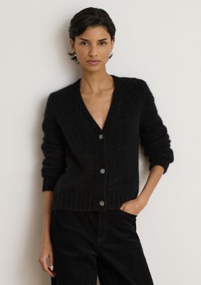 Lauren Ralph Lauren Women's Wool-Blend Cropped V-Neck Cardigan, Black, XS