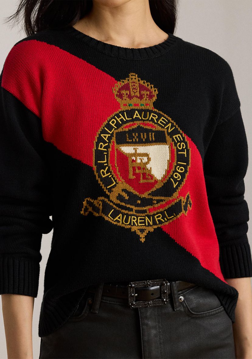 Womens Color-Blocked Crest Cotton Sweater