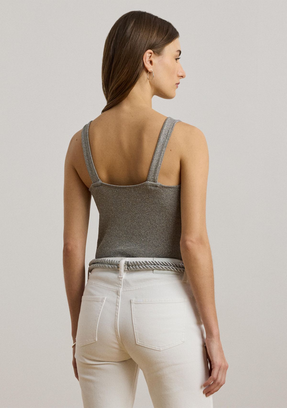 Ring-Trim Metallic Sweater Tank Top