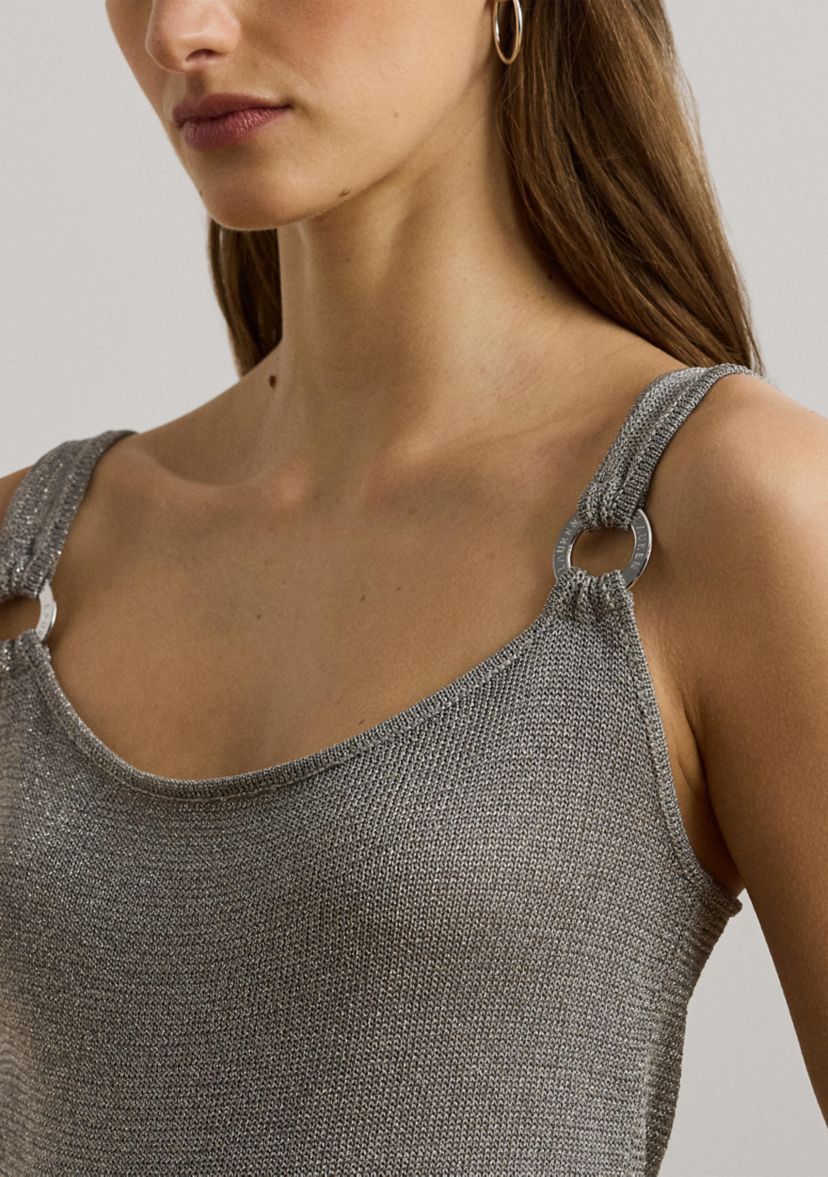 Ring-Trim Metallic Sweater Tank Top