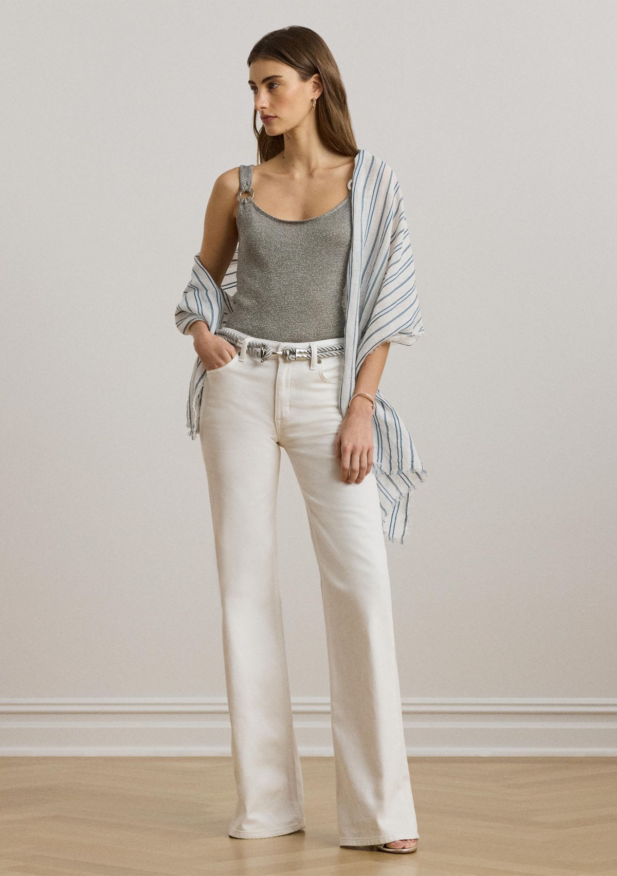 Ring-Trim Metallic Sweater Tank Top