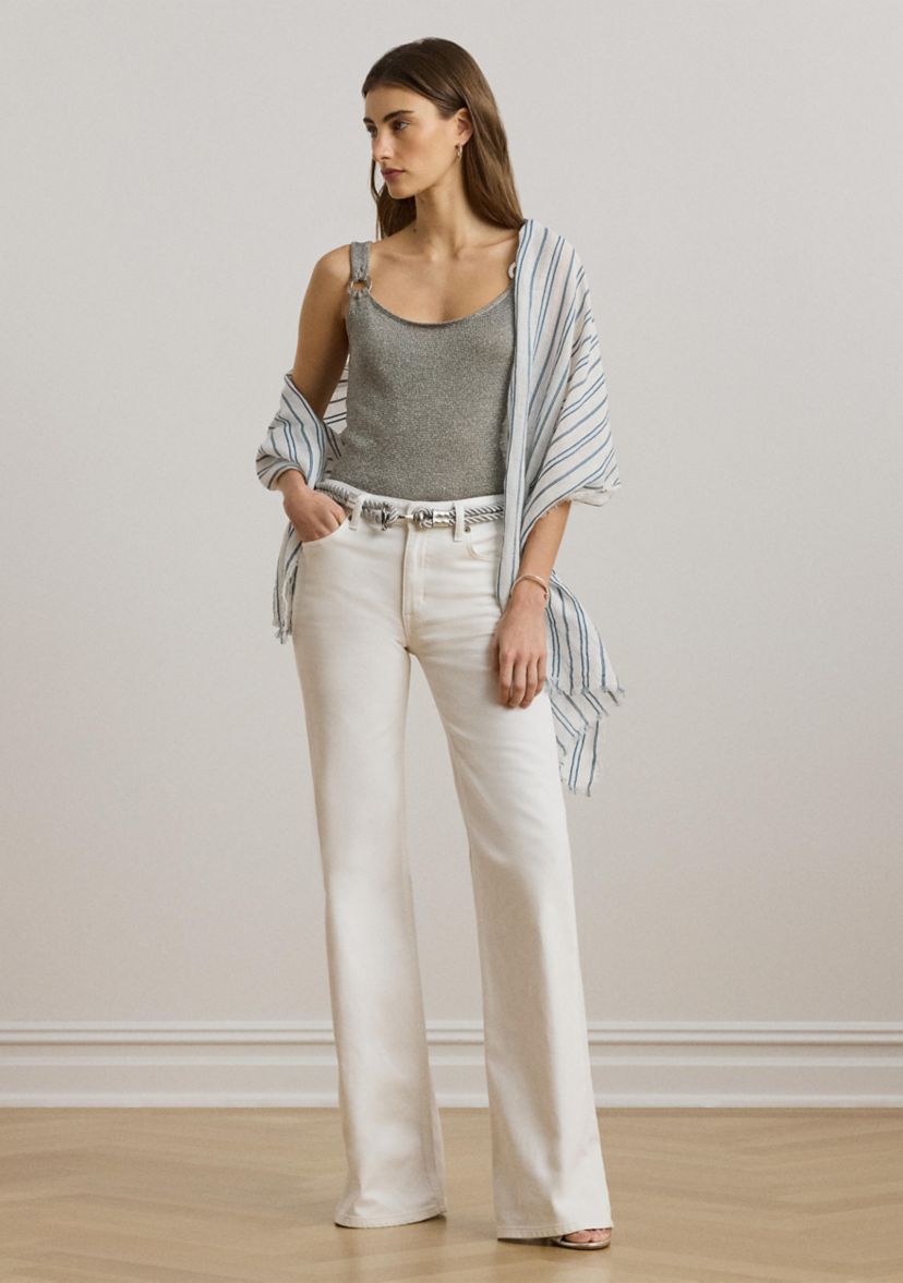 Ring-Trim Metallic Sweater Tank Top