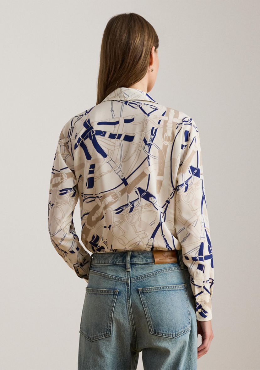 Relaxed Fit Belting-Print Crepe Shirt