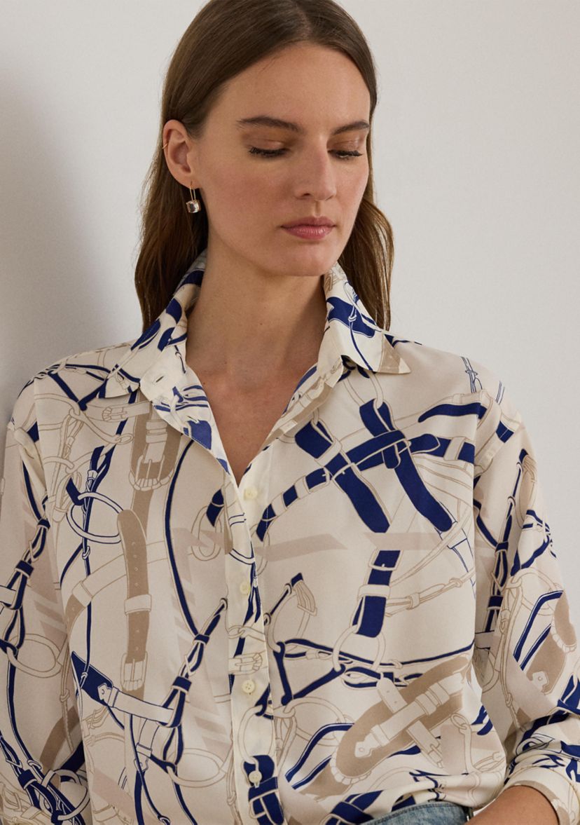 Relaxed Fit Belting-Print Crepe Shirt