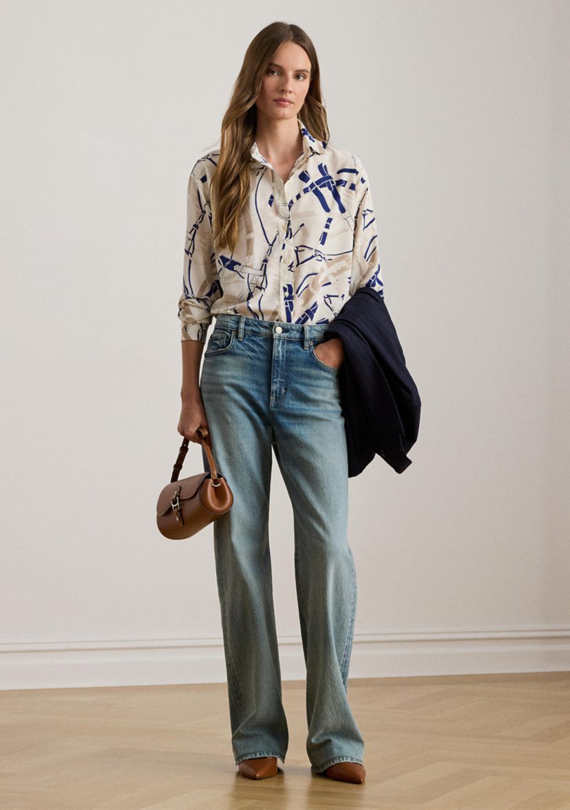 Relaxed Fit Belting-Print Crepe Shirt