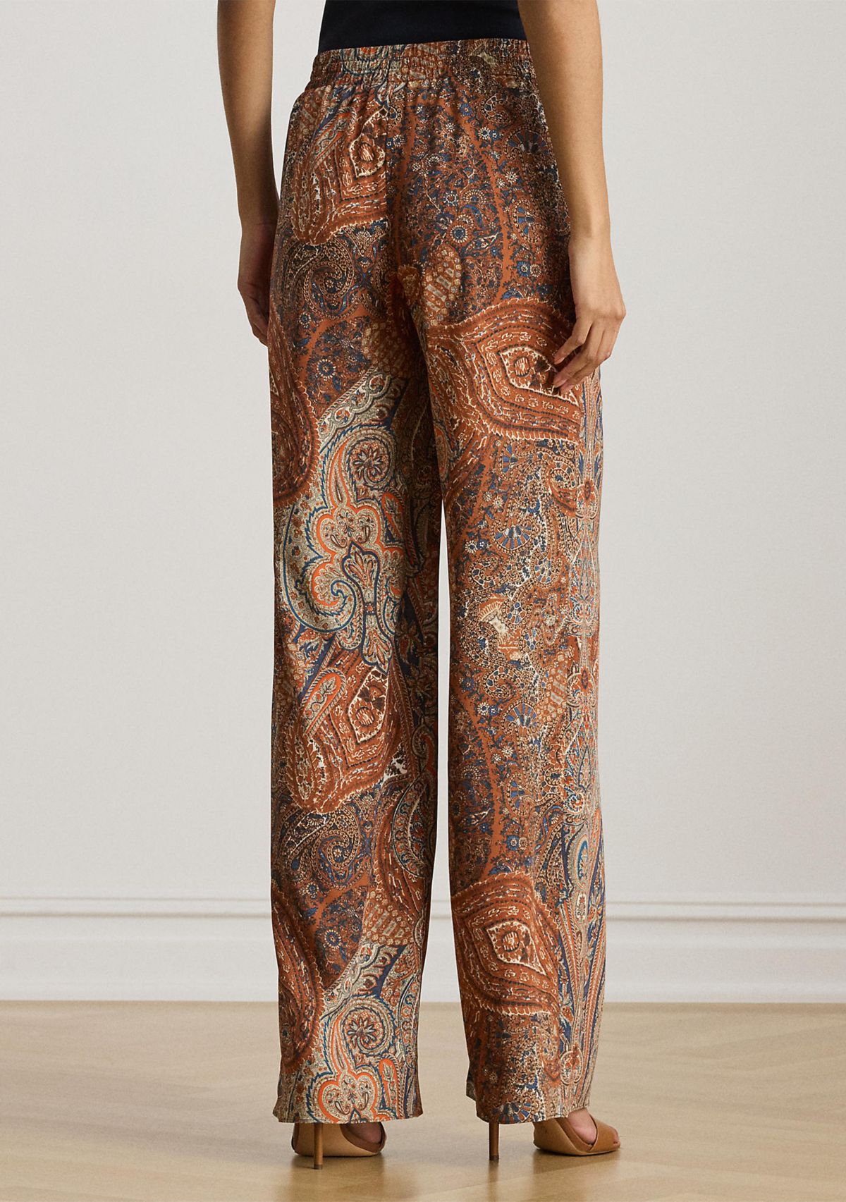Womens Paisley Crepe Wide-Leg Pants