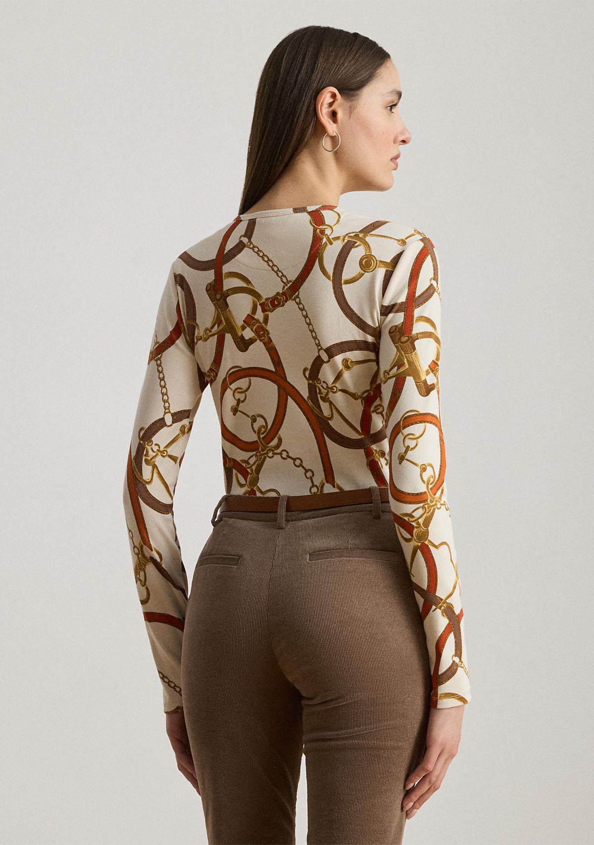Womens Belting-Print Cotton Long-Sleeve Tee