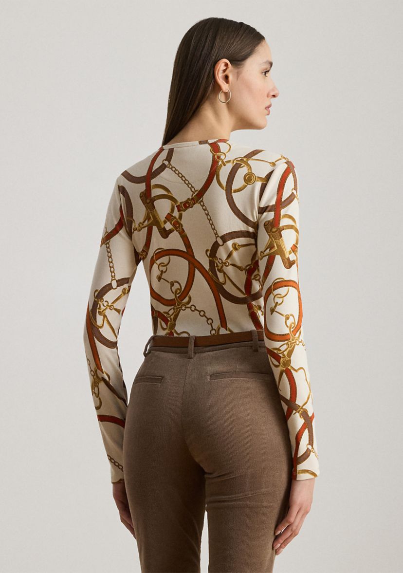 Womens Belting-Print Cotton Long-Sleeve Tee