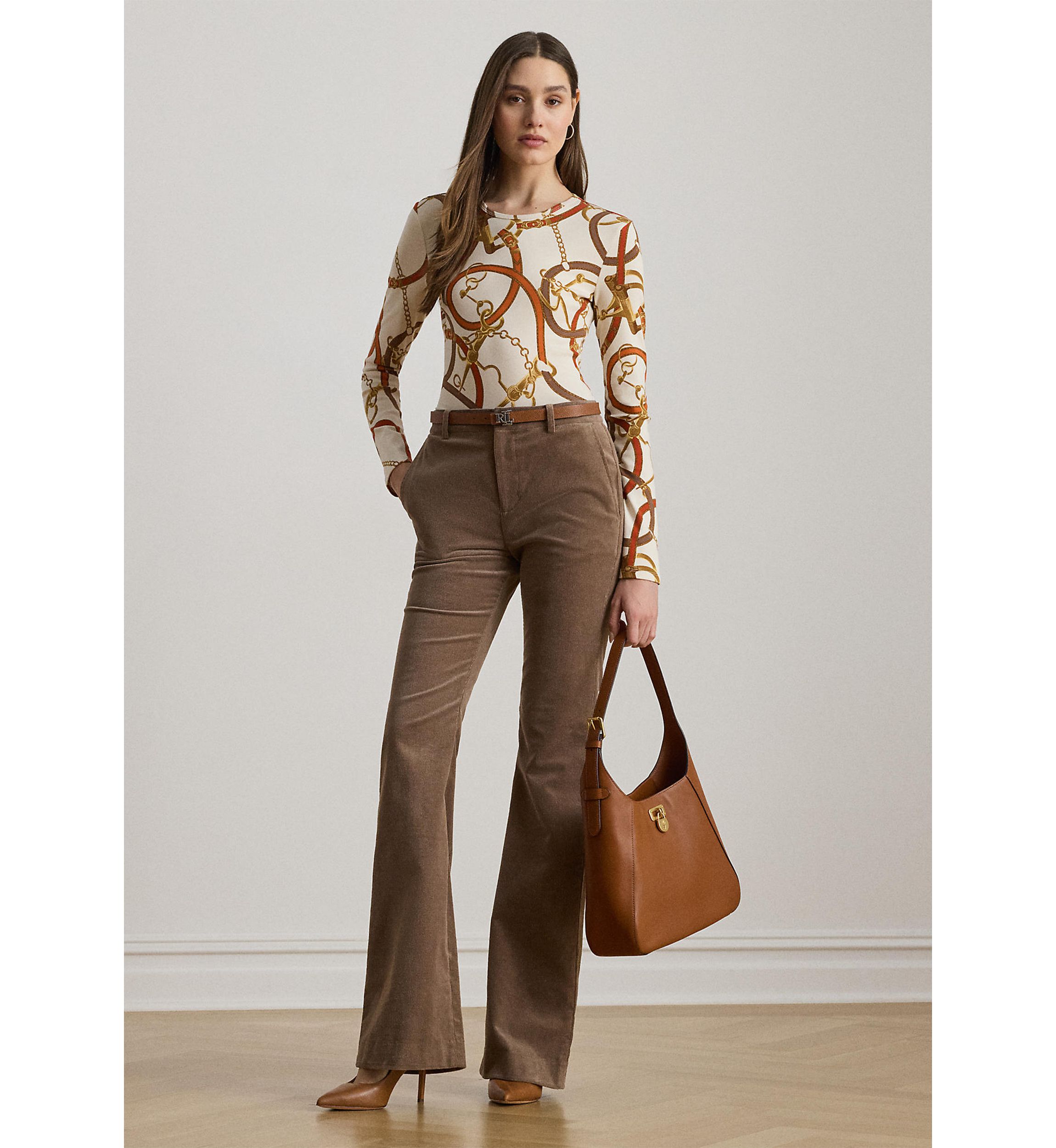 Womens Belting-Print Cotton Long-Sleeve Tee