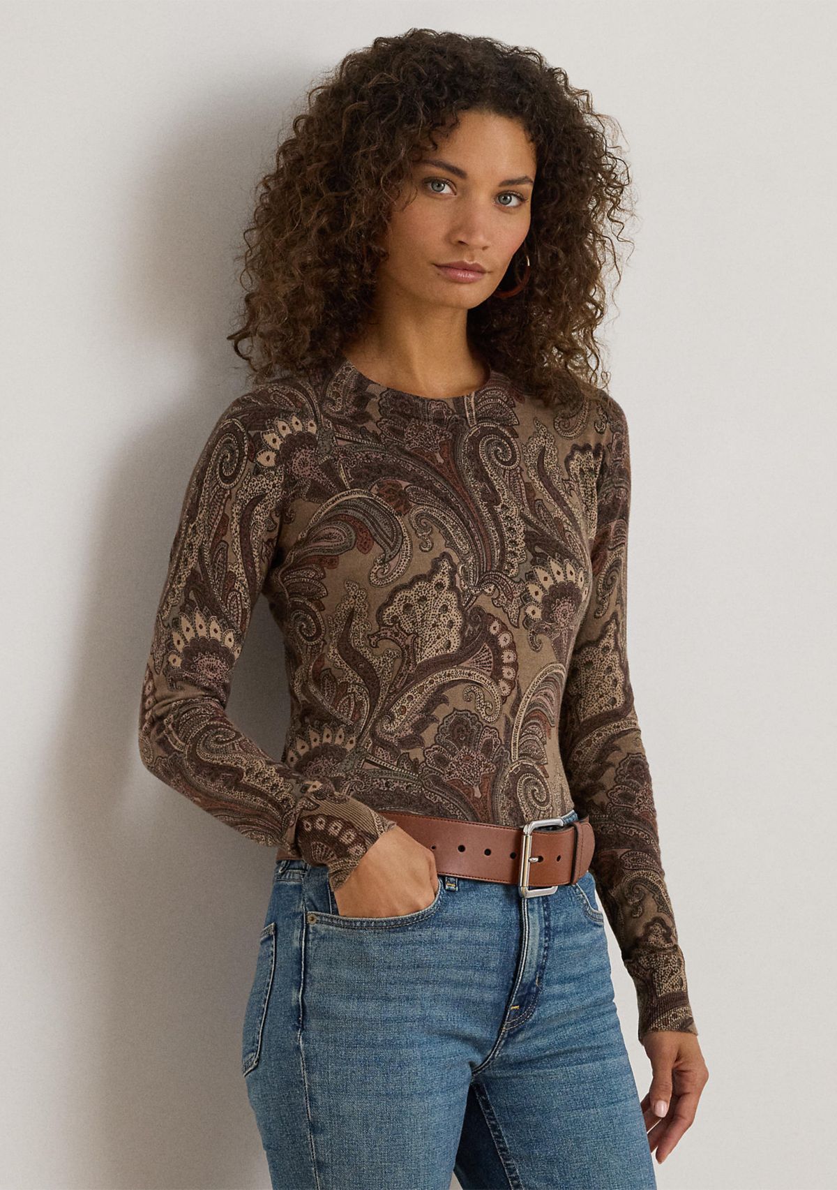 Womens Paisley Cotton Blend Sweater