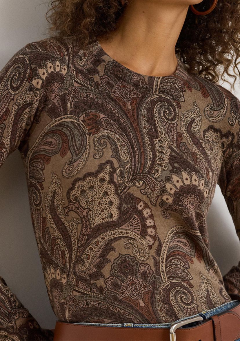 Womens Paisley Cotton Blend Sweater