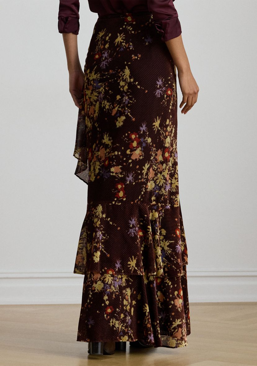 Womens Floral Burnout Velvet Tiered Maxiskirt