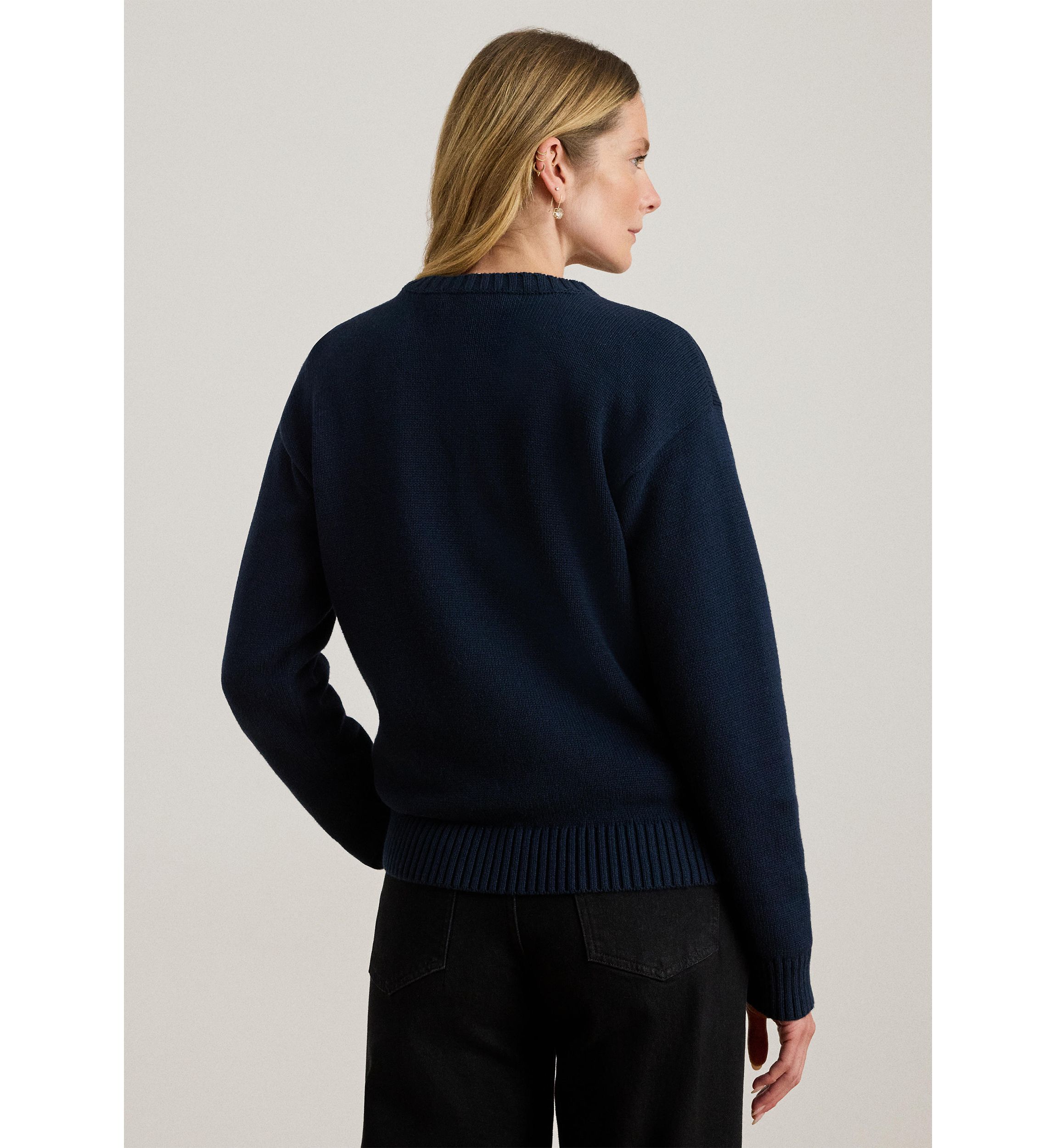 Womens Intarsia-Knit Dog Cotton Sweater