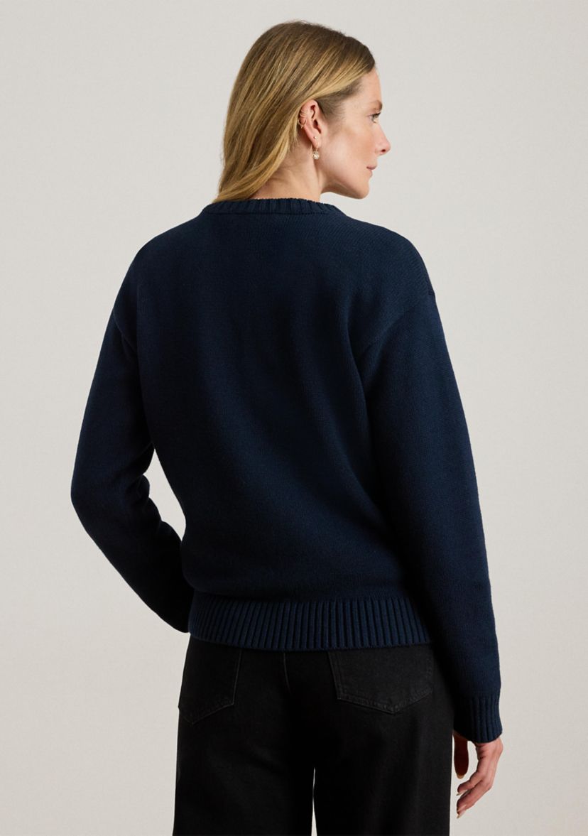 Womens Intarsia-Knit Dog Cotton Sweater