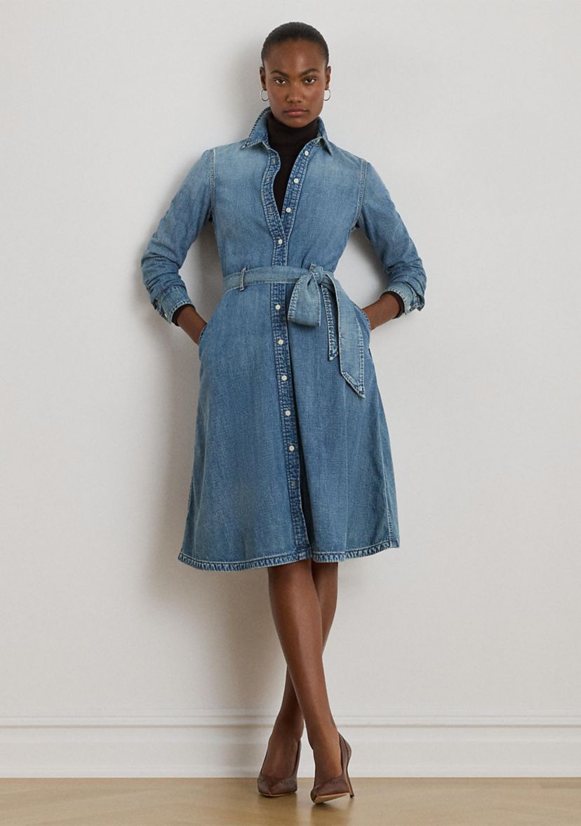 Womens Belted Denim Shirtdress