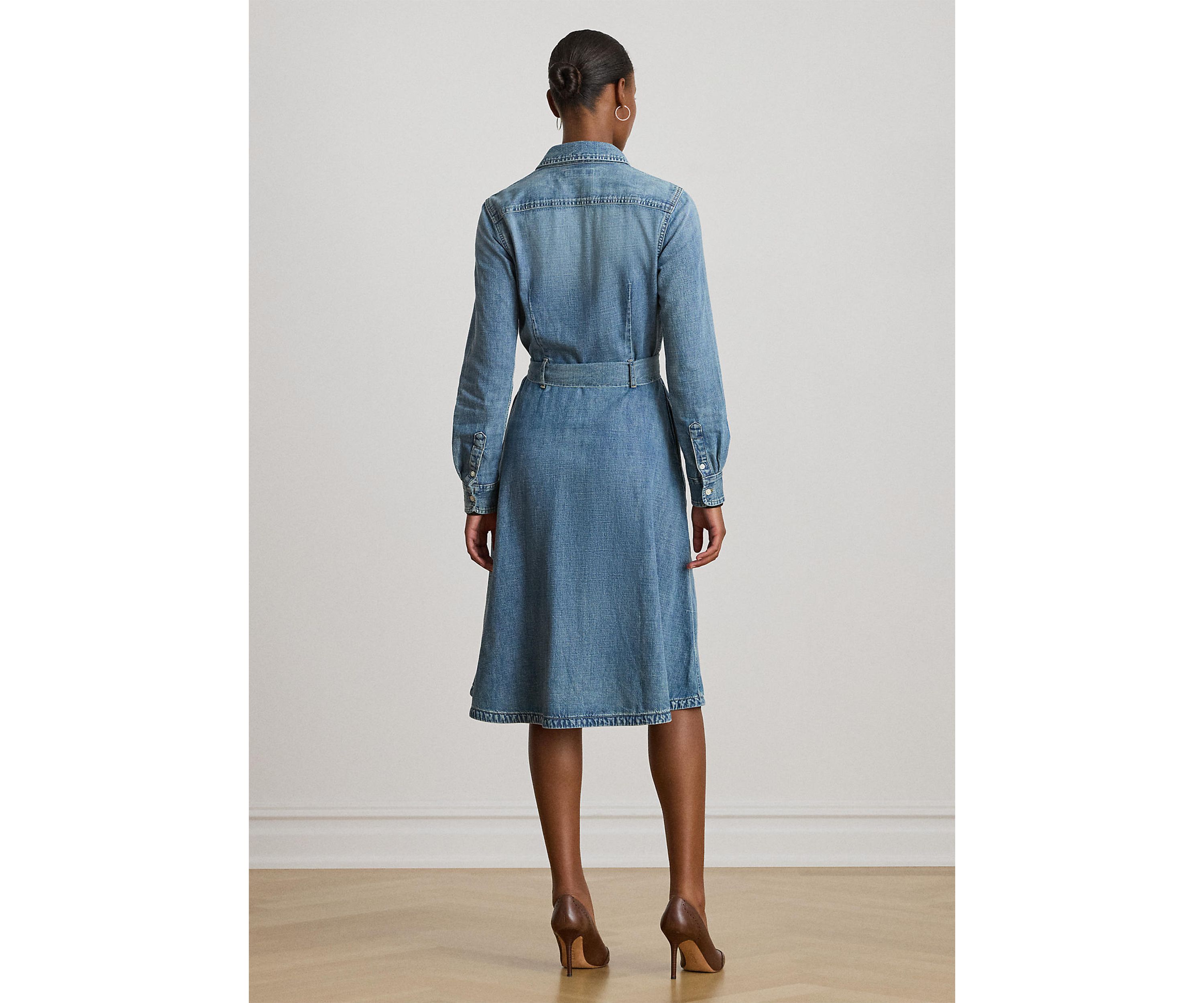 Womens Belted Denim Shirtdress
