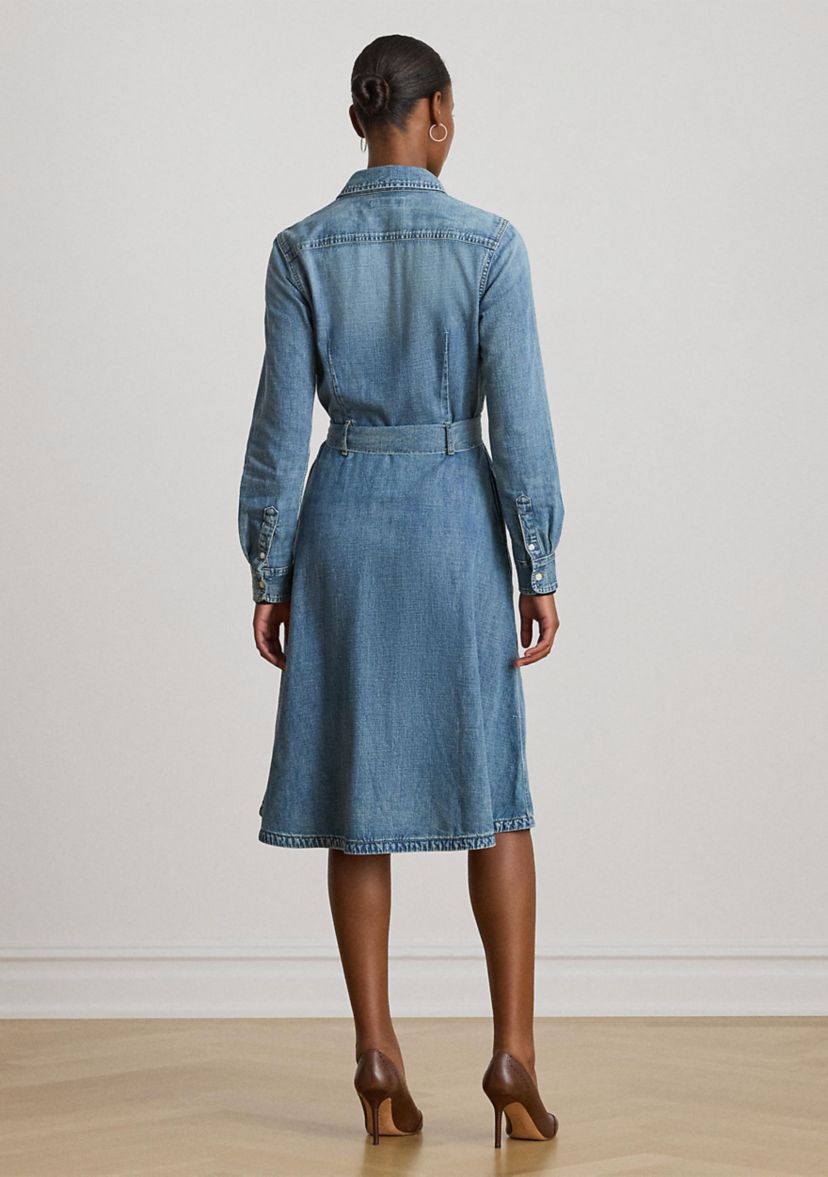 Womens Belted Denim Shirtdress