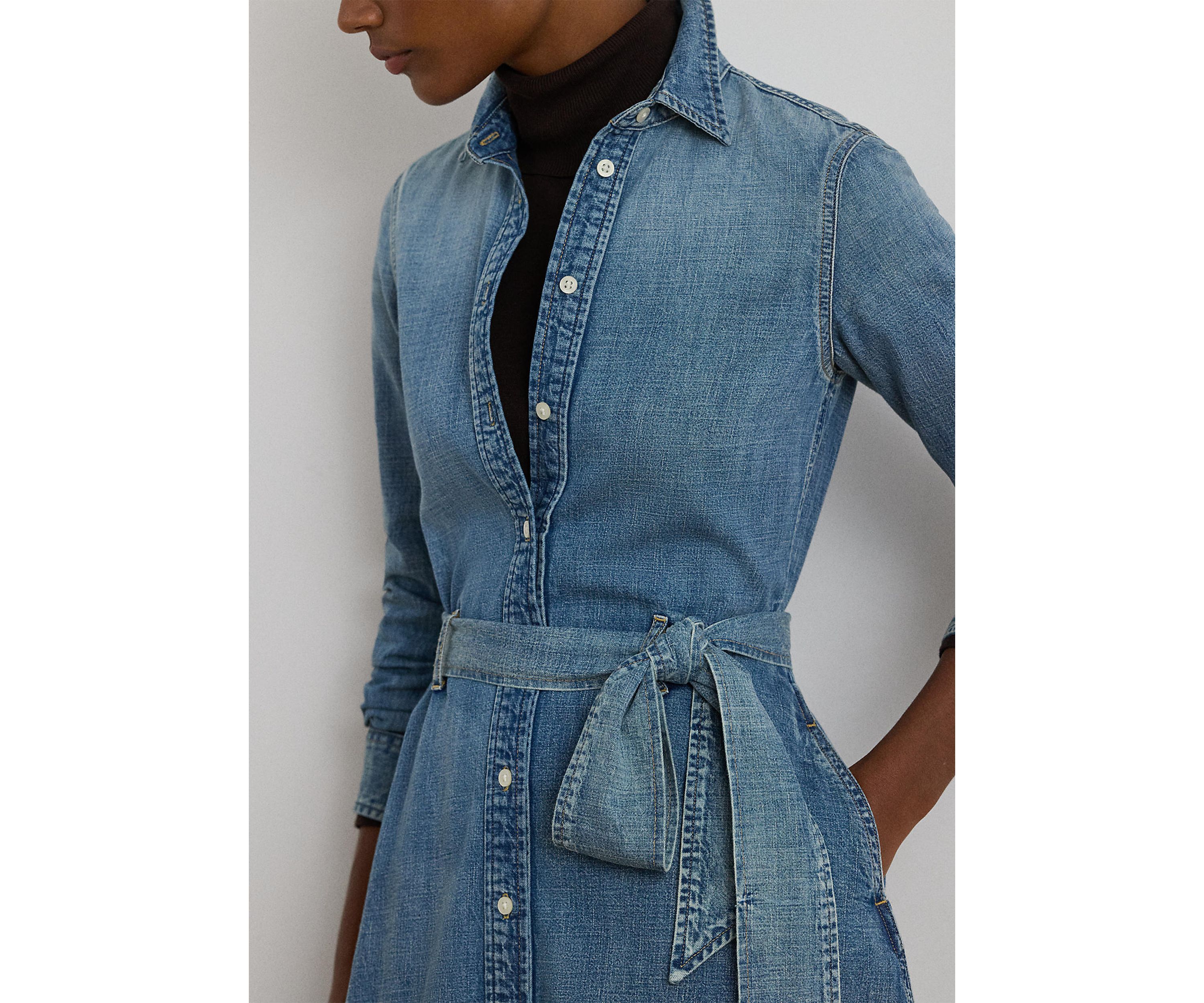 Womens Belted Denim Shirtdress