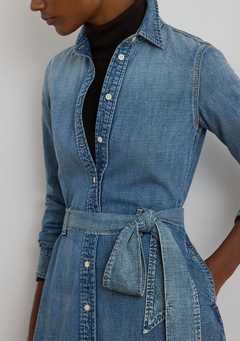 Womens Belted Denim Shirtdress
