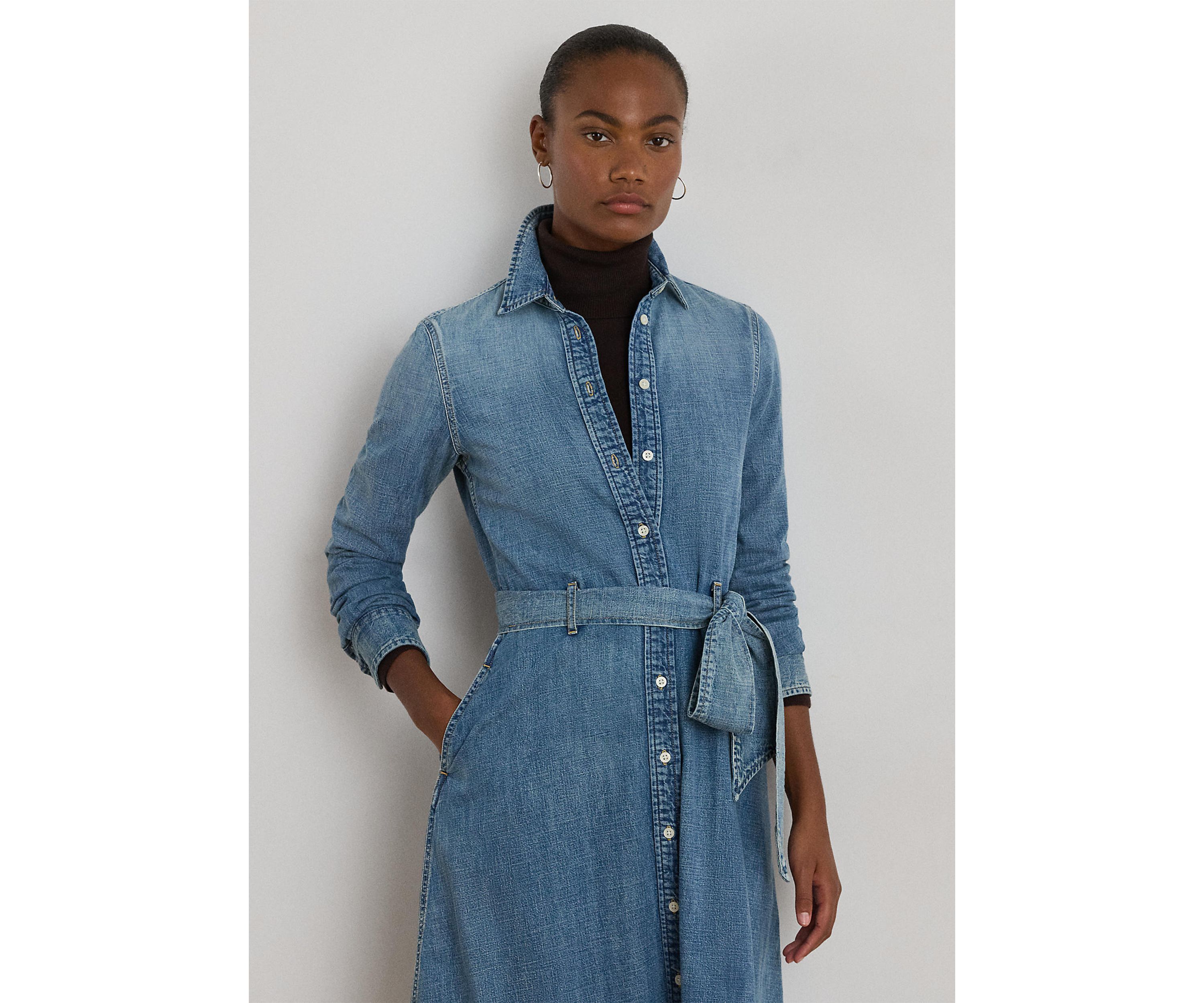 Womens Belted Denim Shirtdress