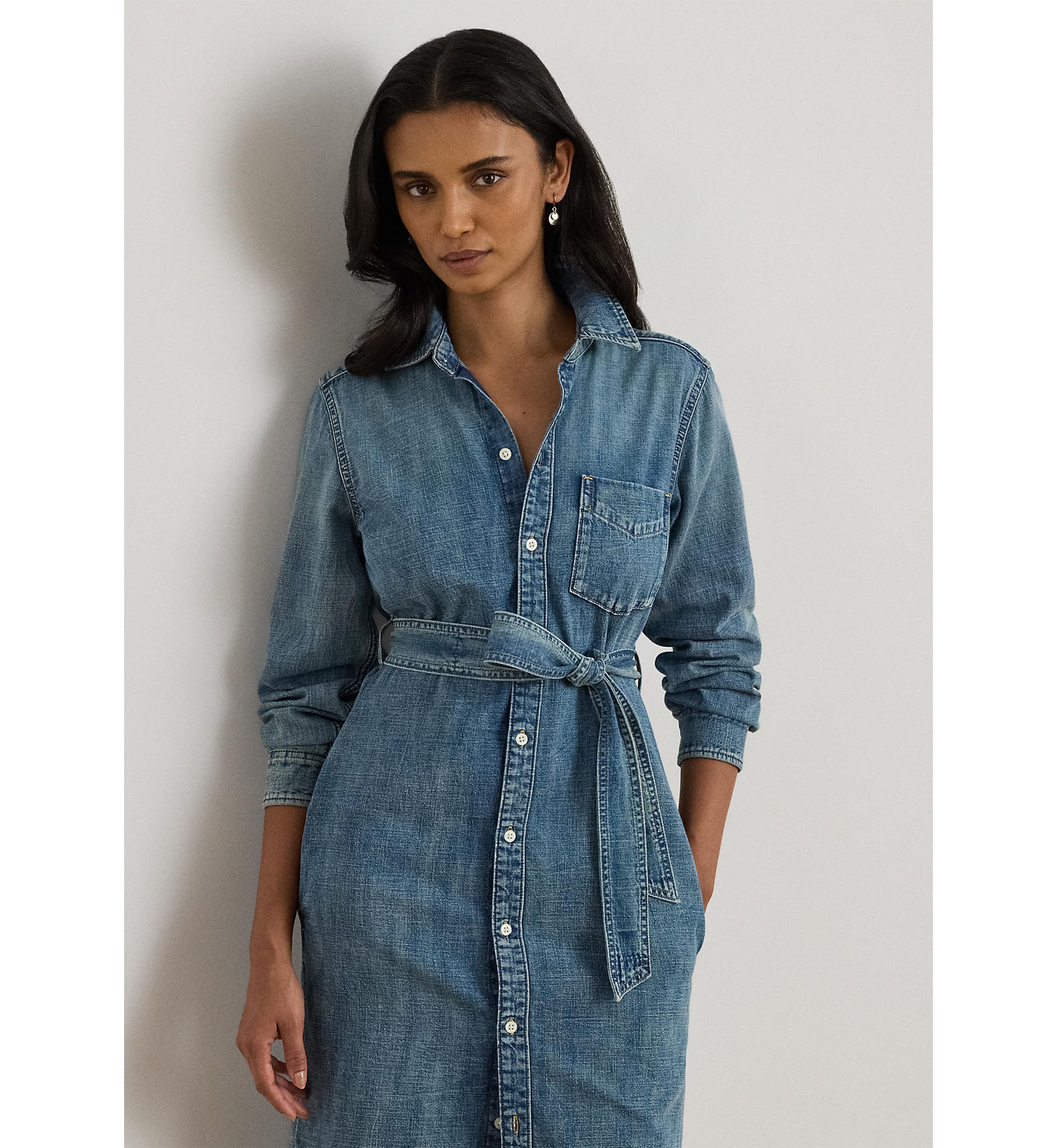 ralph lauren denim dress Belted Sleeveless A-Line in Blue Removable belt at the waist Polo Ralph Lauren Big Girls