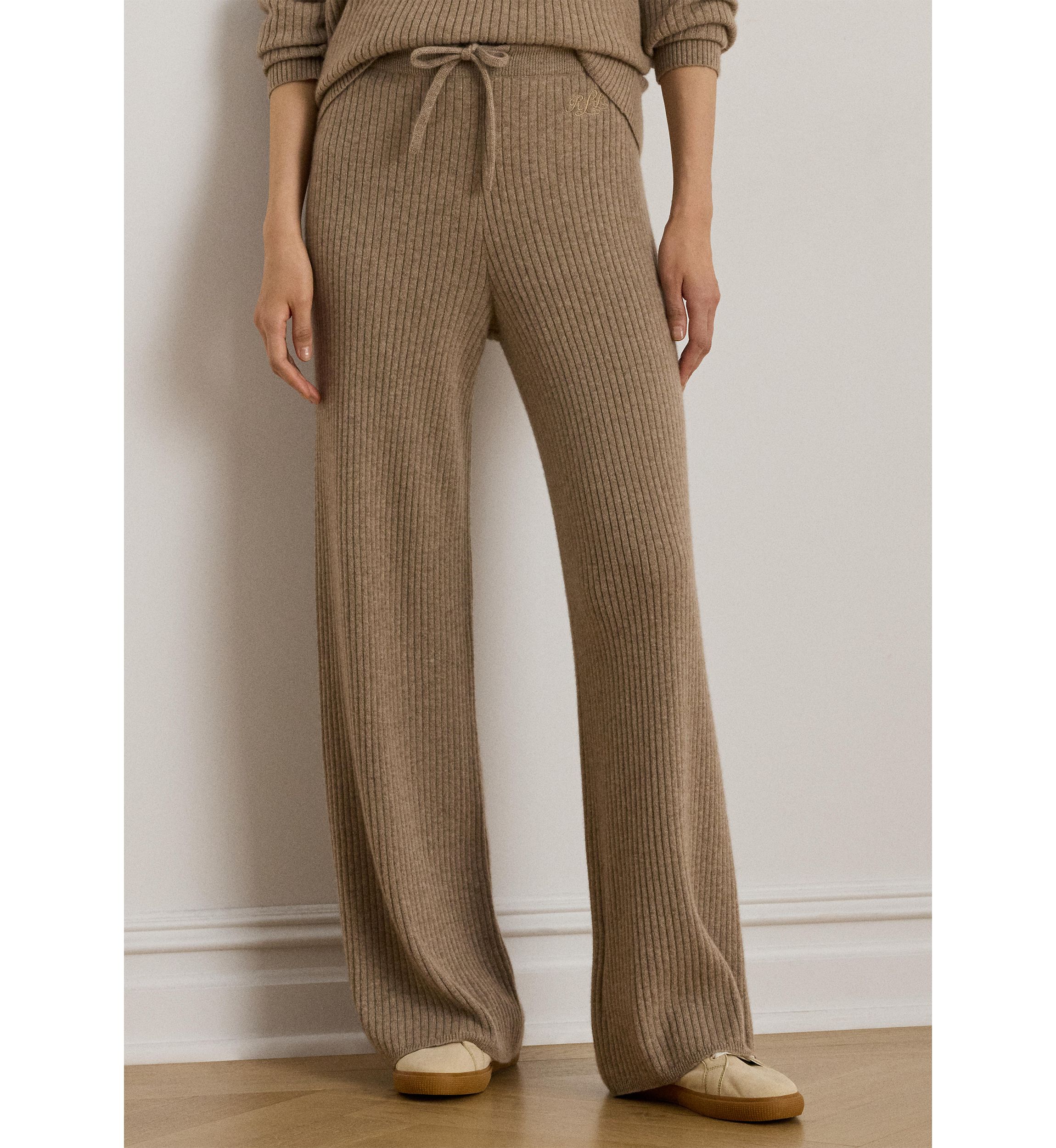 Womens Rib-Knit Cashmere Wide-Leg Pants