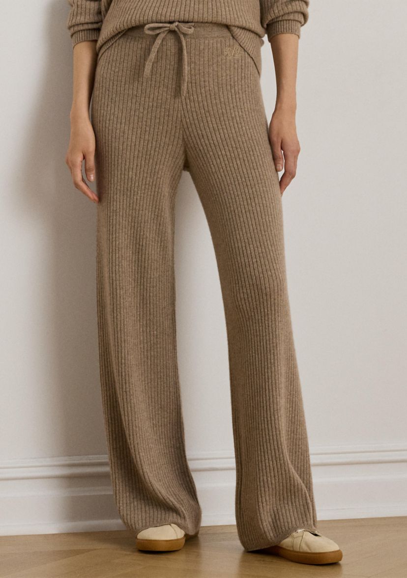 Womens Rib-Knit Cashmere Wide-Leg Pants