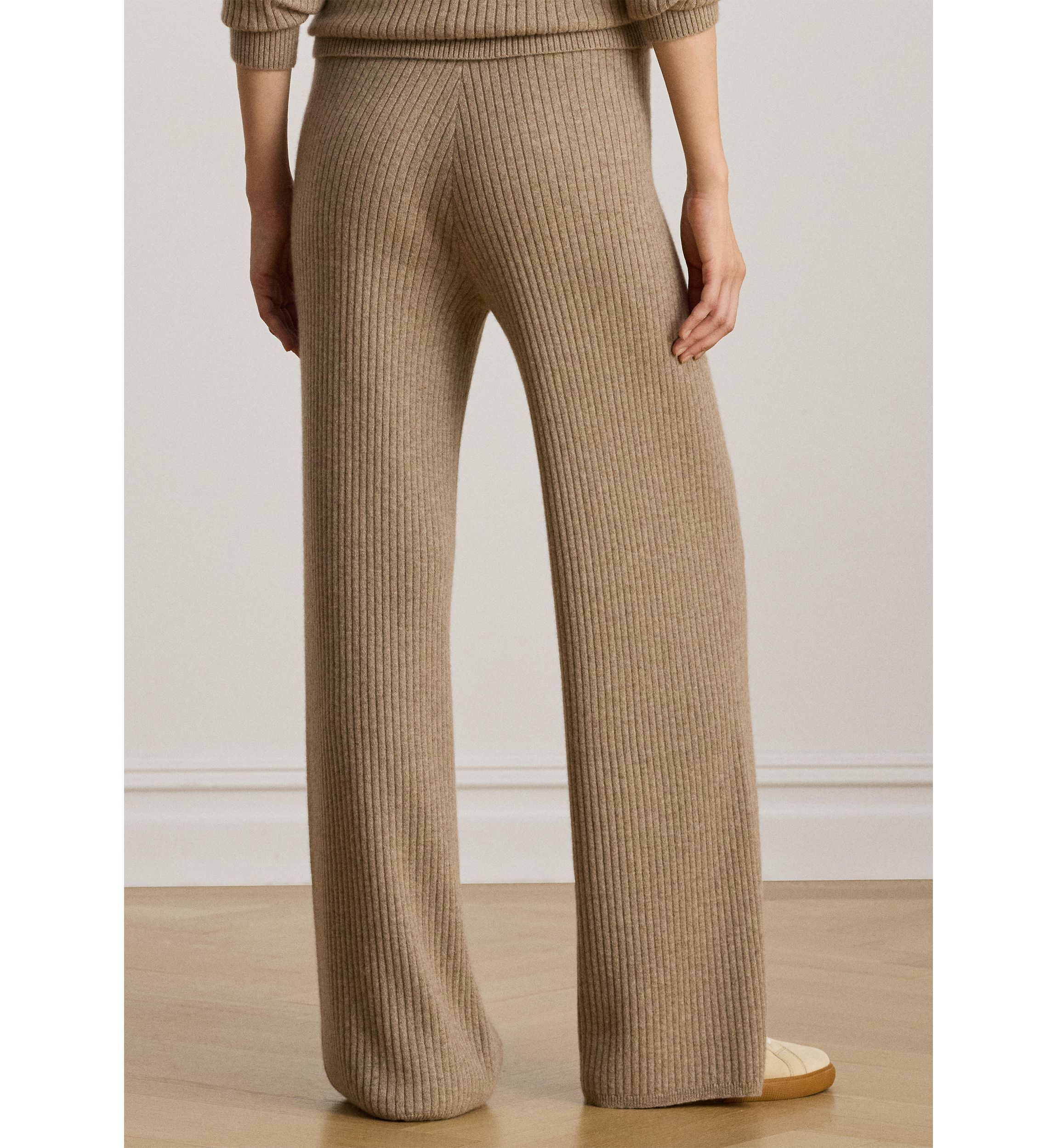 Womens Rib-Knit Cashmere Wide-Leg Pants