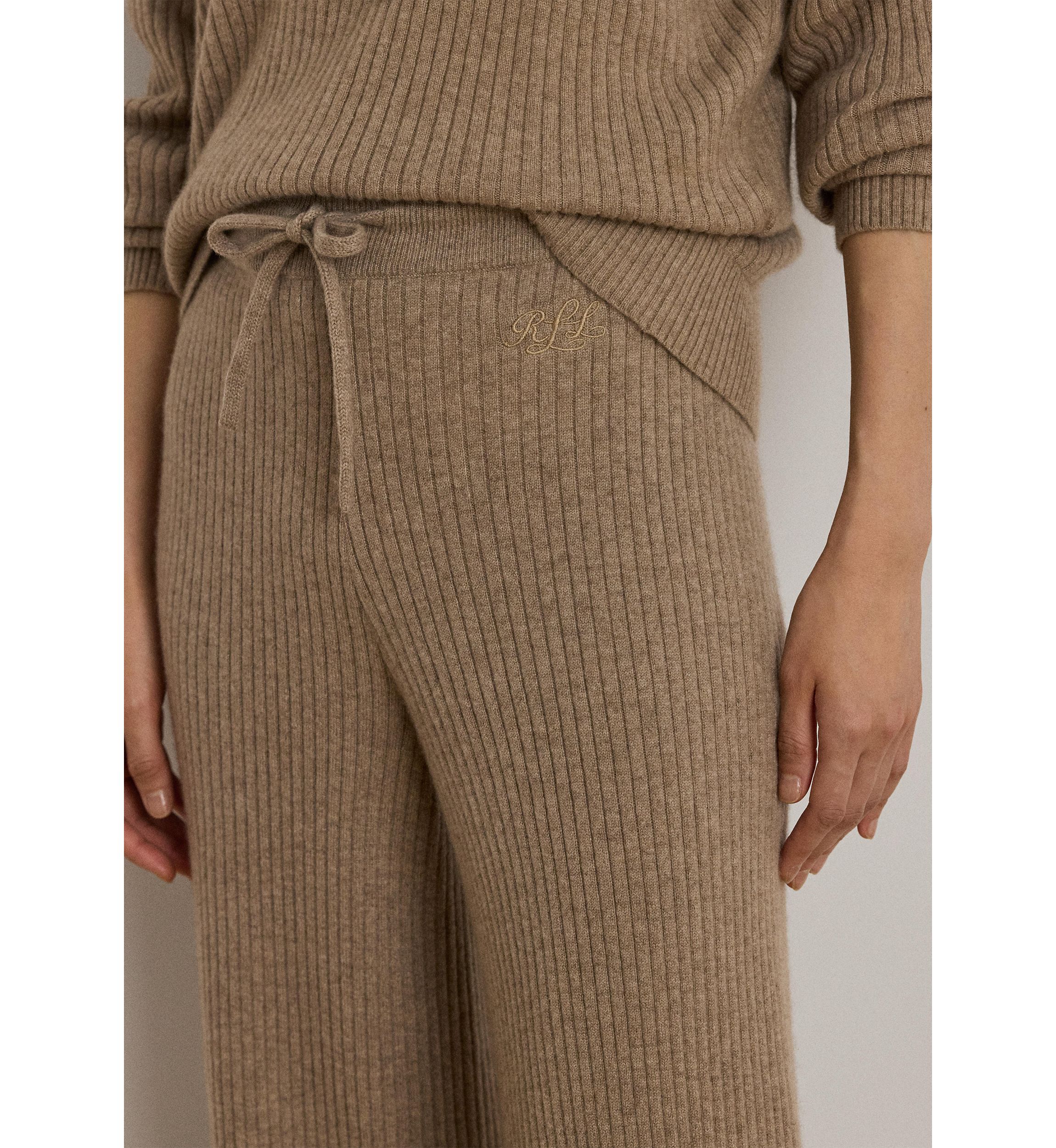 Womens Rib-Knit Cashmere Wide-Leg Pants