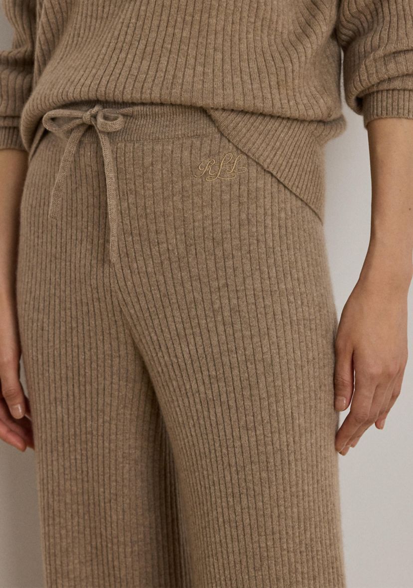 Womens Rib-Knit Cashmere Wide-Leg Pants