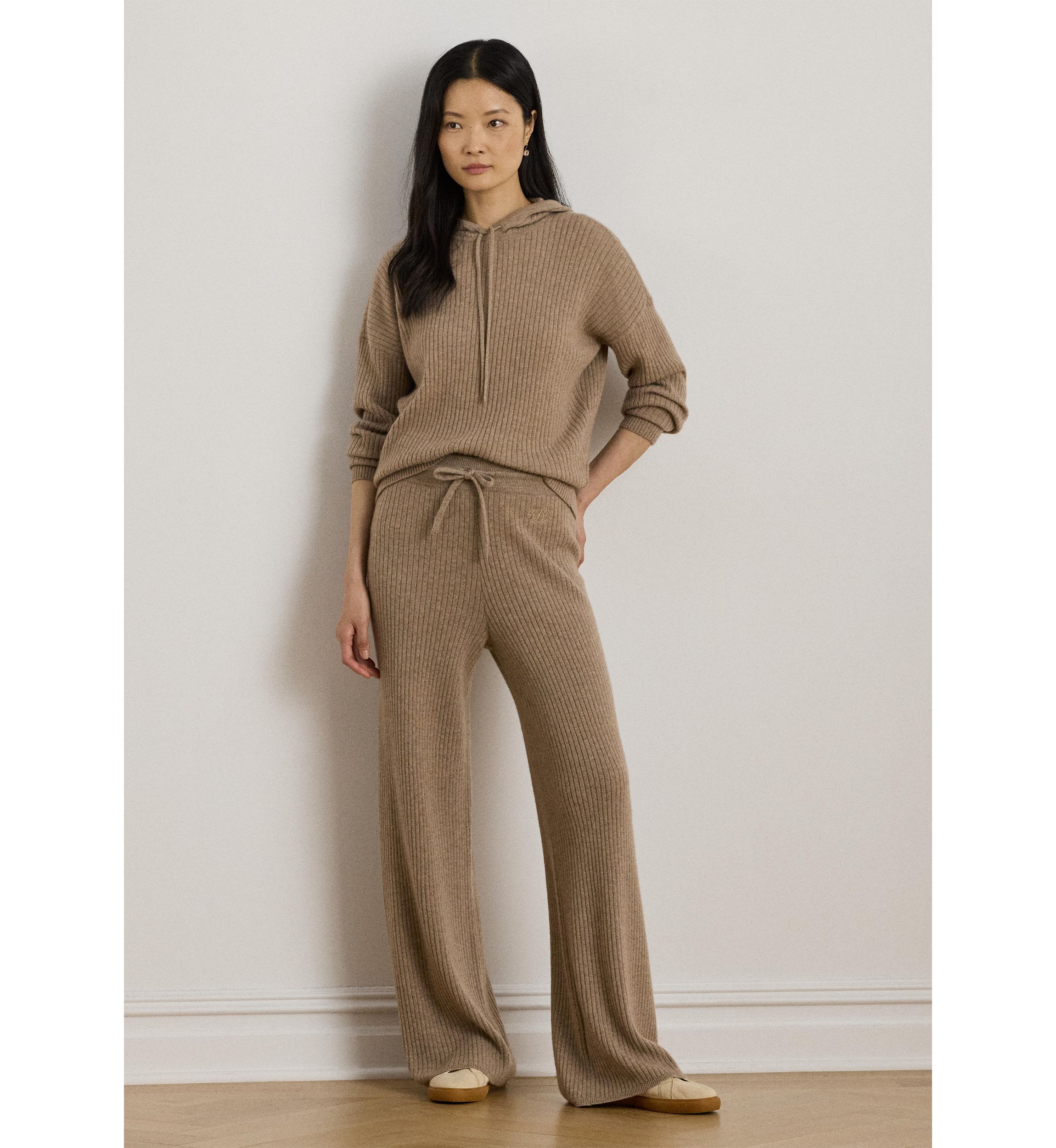 Womens Rib-Knit Cashmere Wide-Leg Pants