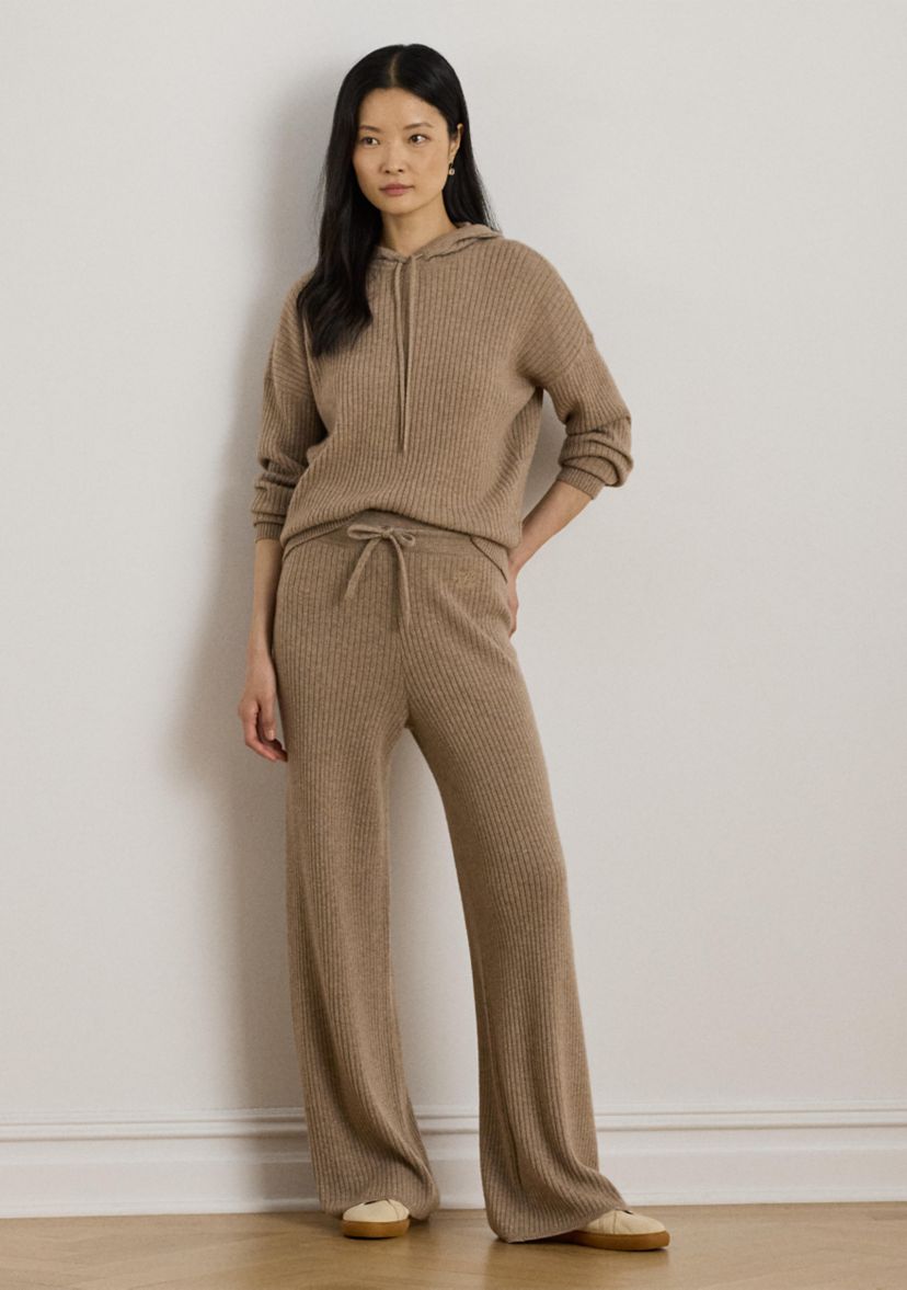 Womens Rib-Knit Cashmere Wide-Leg Pants