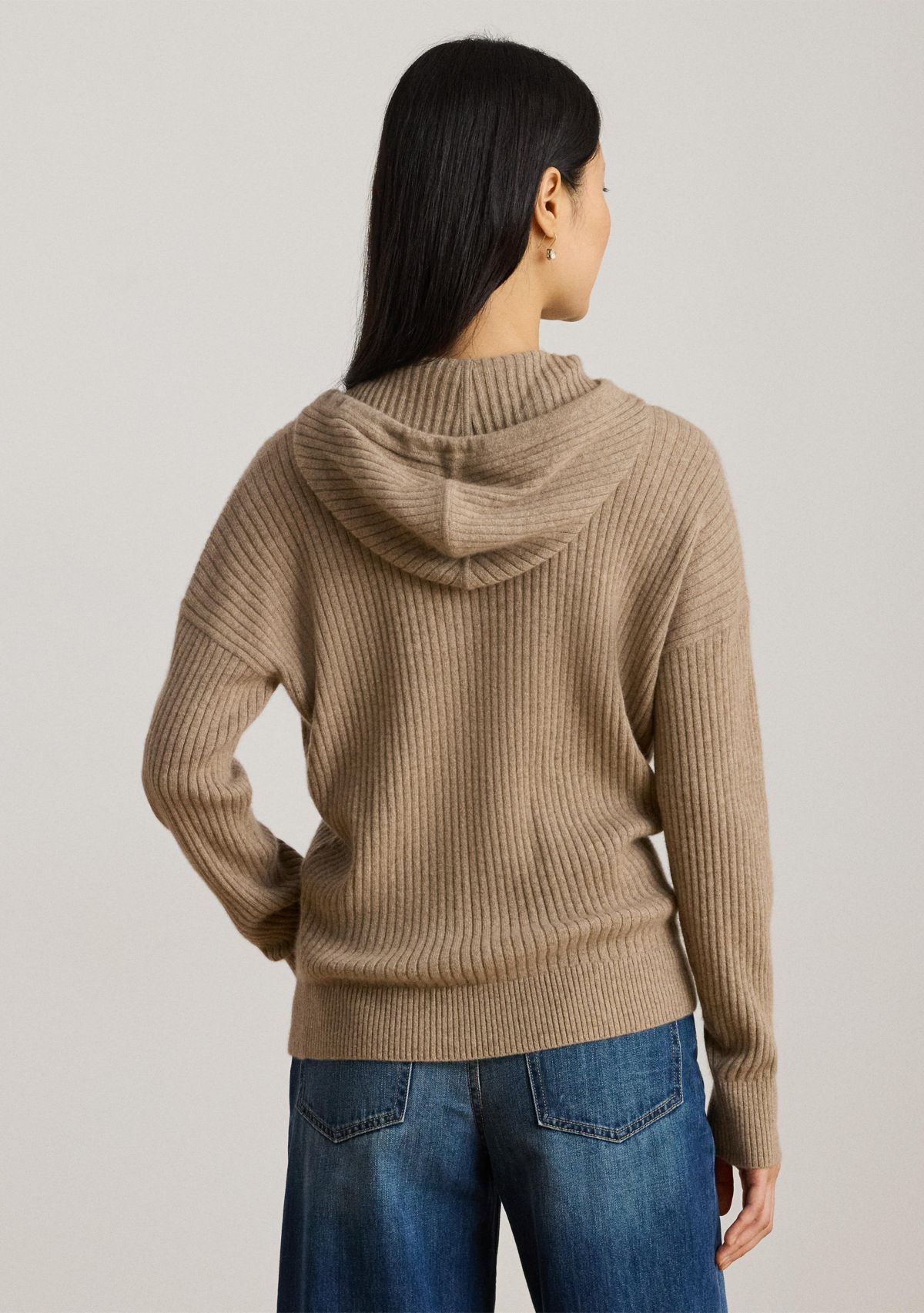 Womens Rib-Knit Cashmere Sweater Hoodie