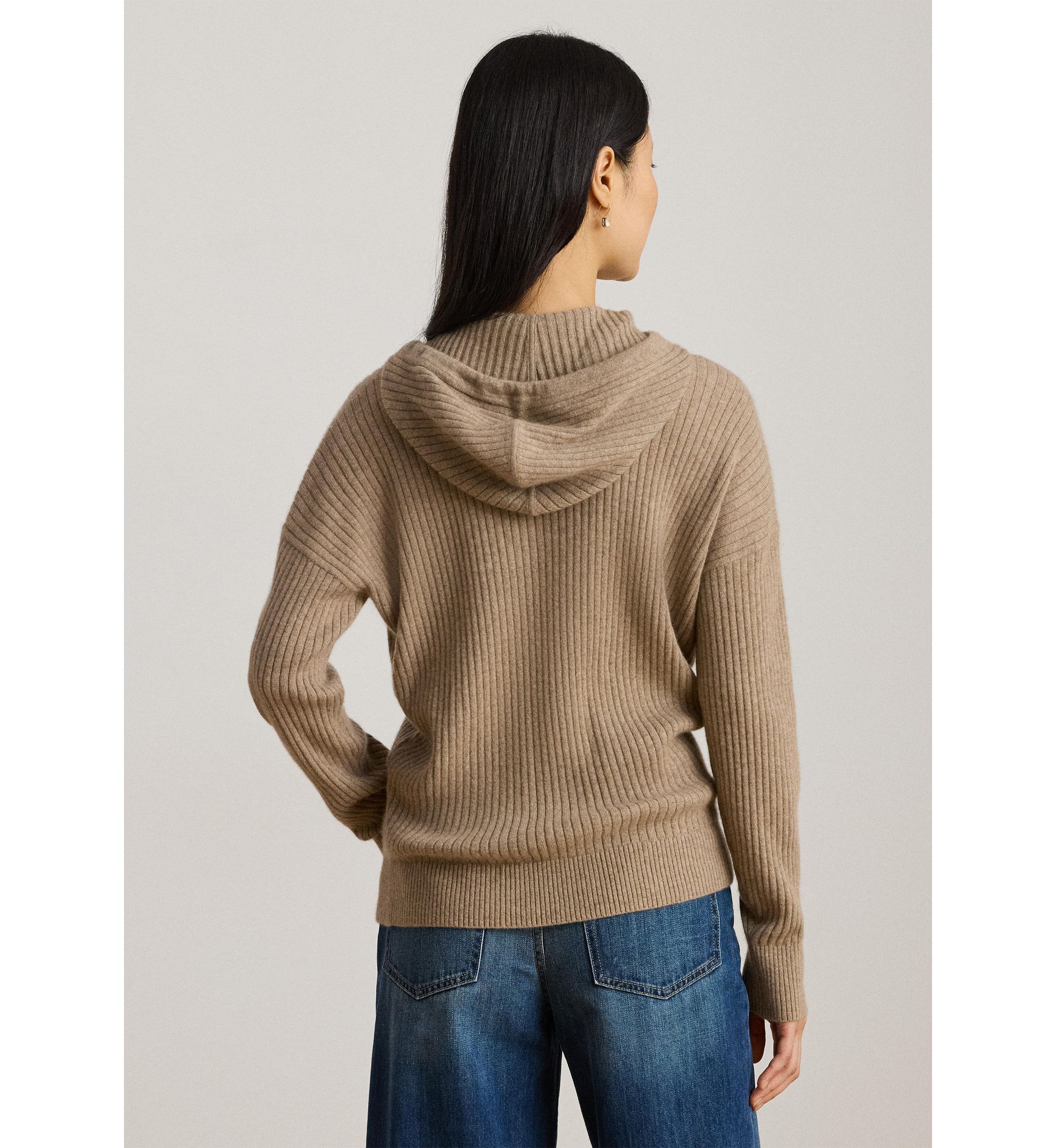 Womens Rib-Knit Cashmere Sweater Hoodie