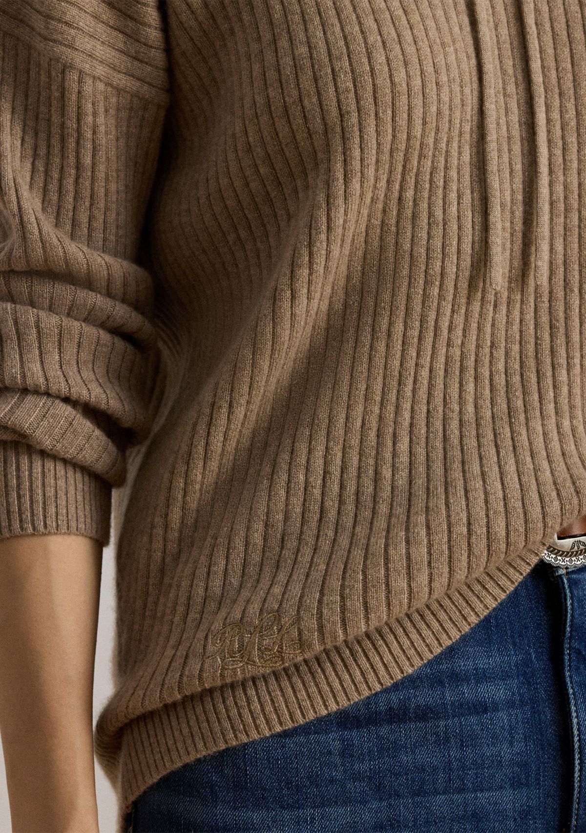 Womens Rib-Knit Cashmere Sweater Hoodie