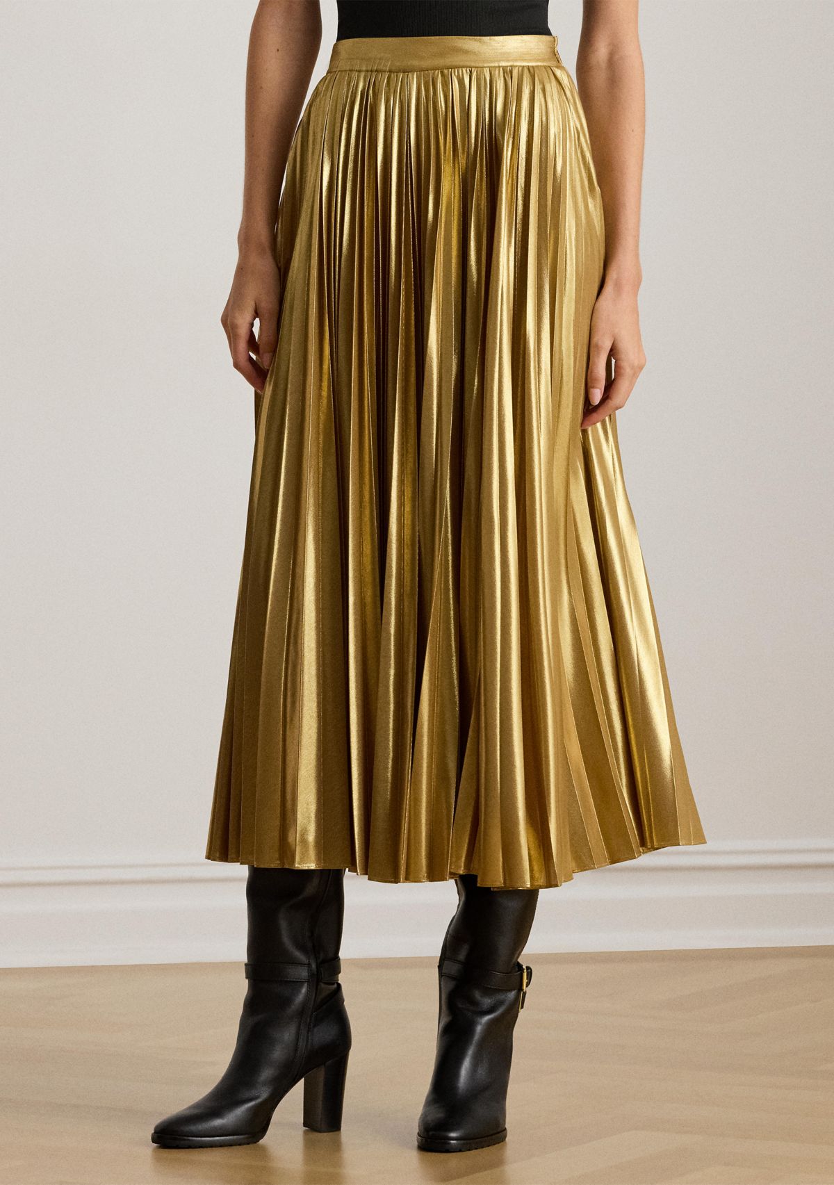 Womens Pleated Metallic Chiffon Skirt
