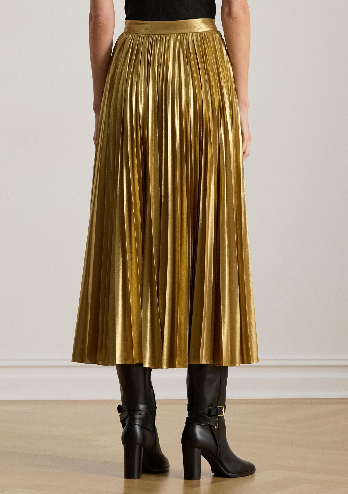 Womens Pleated Metallic Chiffon Skirt
