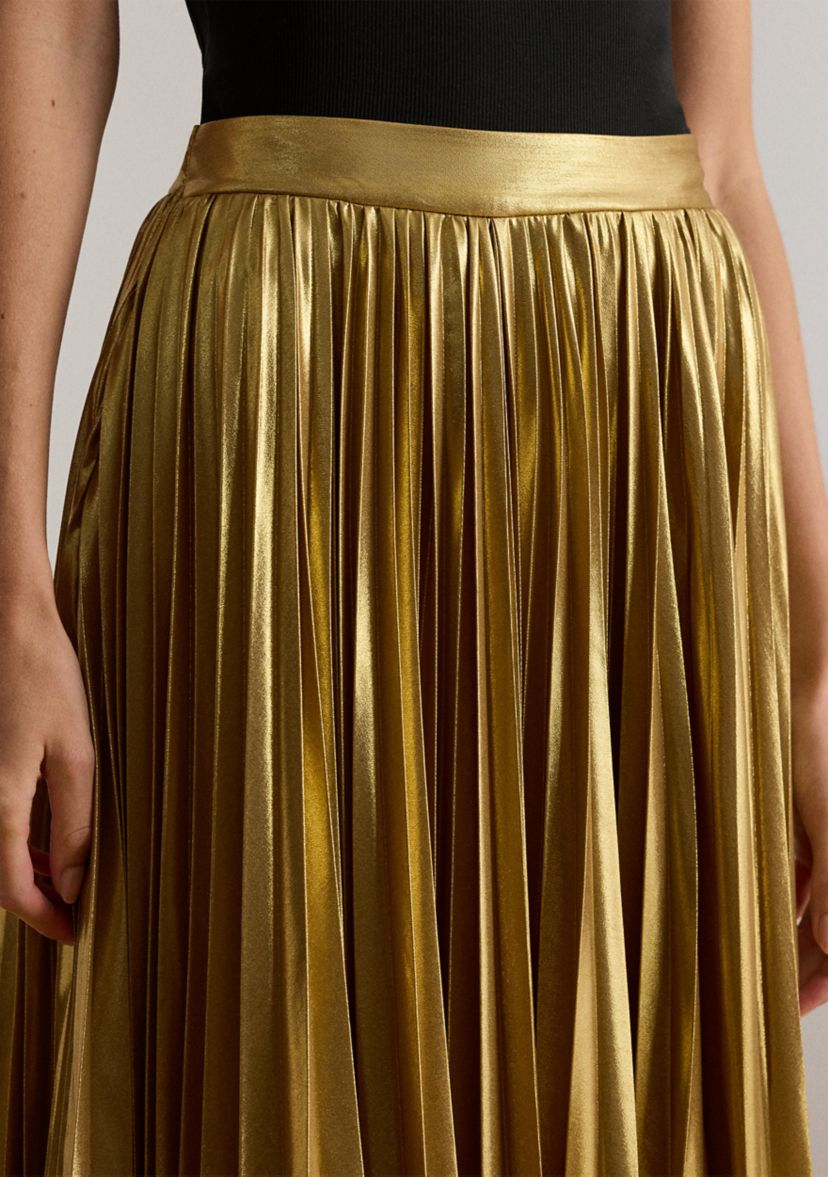 Womens Pleated Metallic Chiffon Skirt