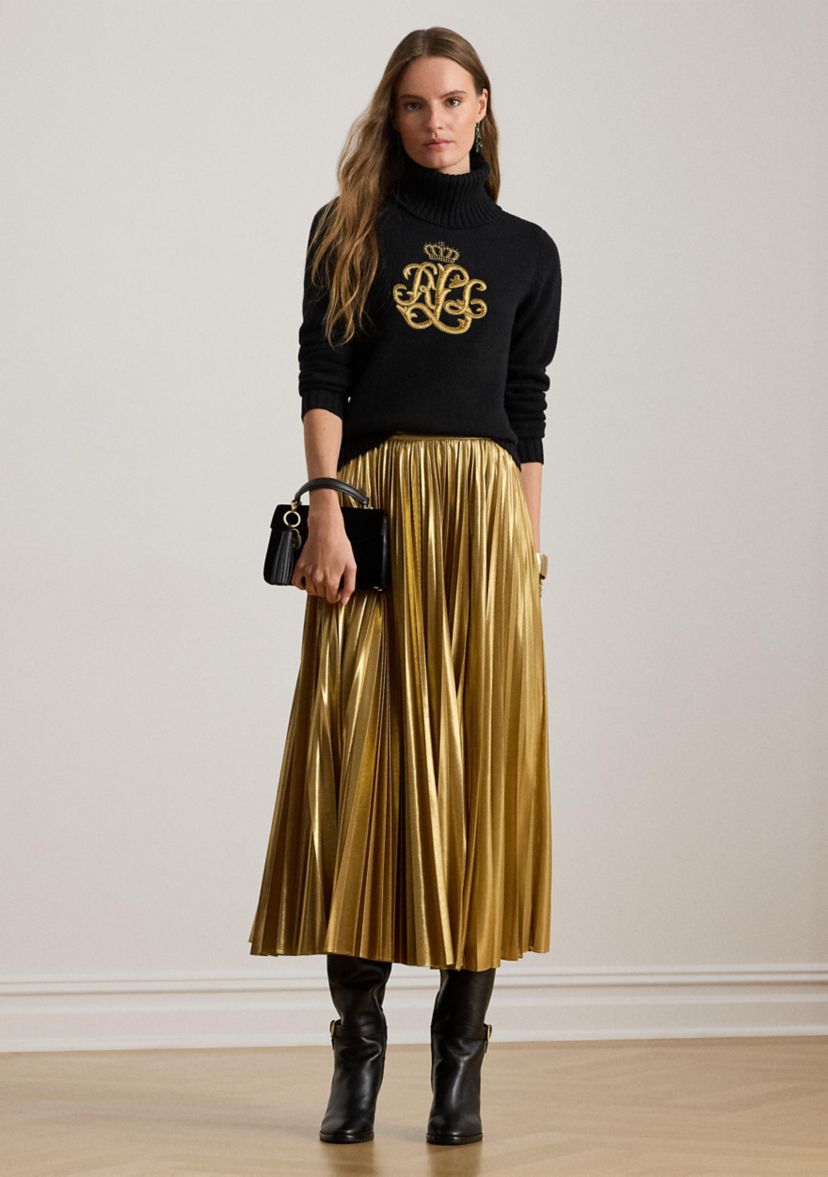 Womens Pleated Metallic Chiffon Skirt