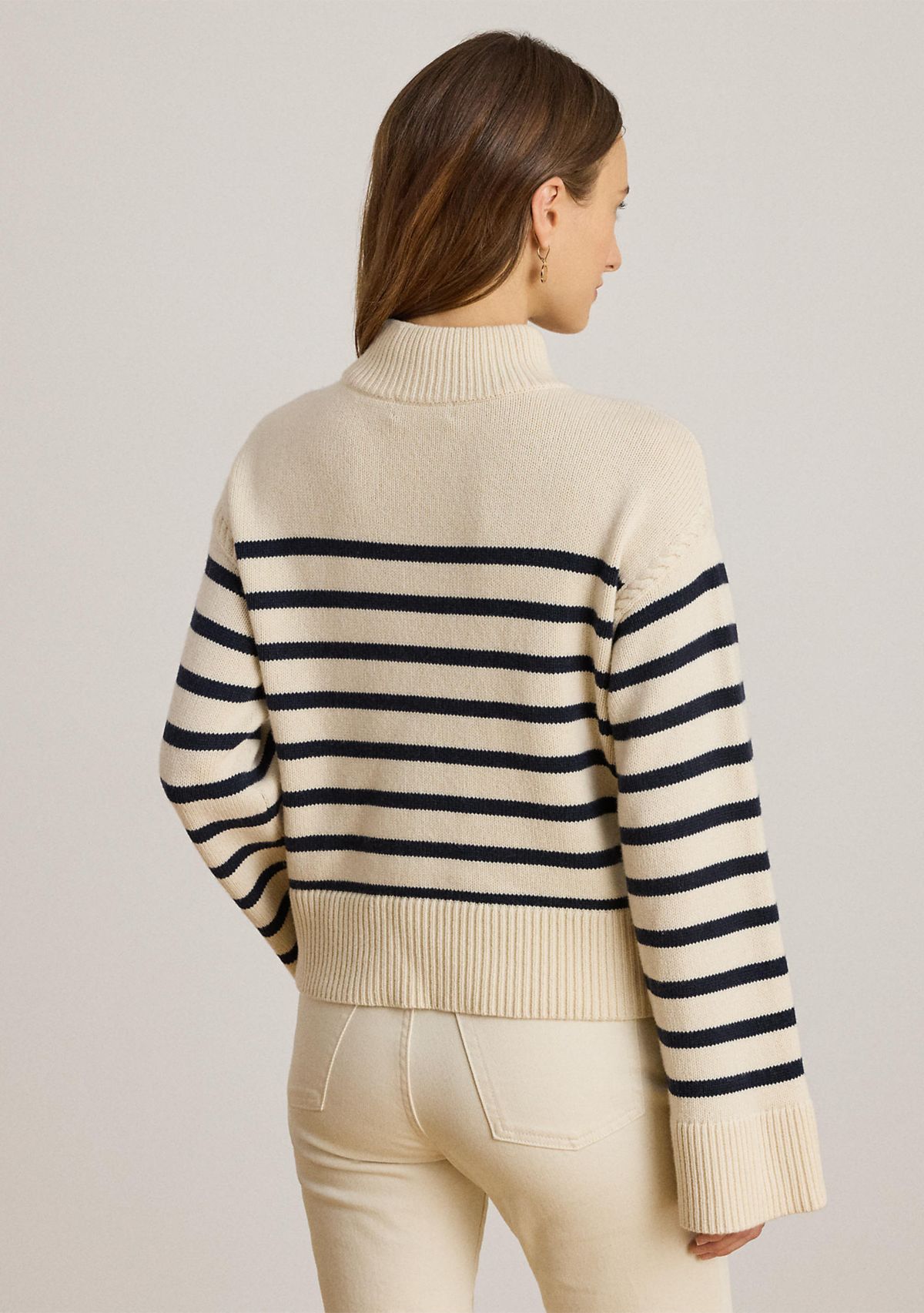 Womens Striped Wool-Blend Mock neck Sweater
