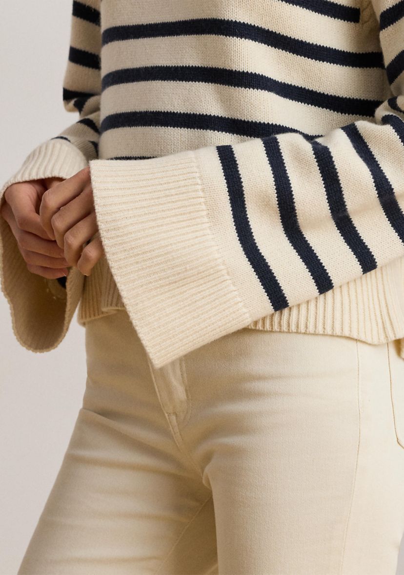 Womens Striped Wool-Blend Mock neck Sweater