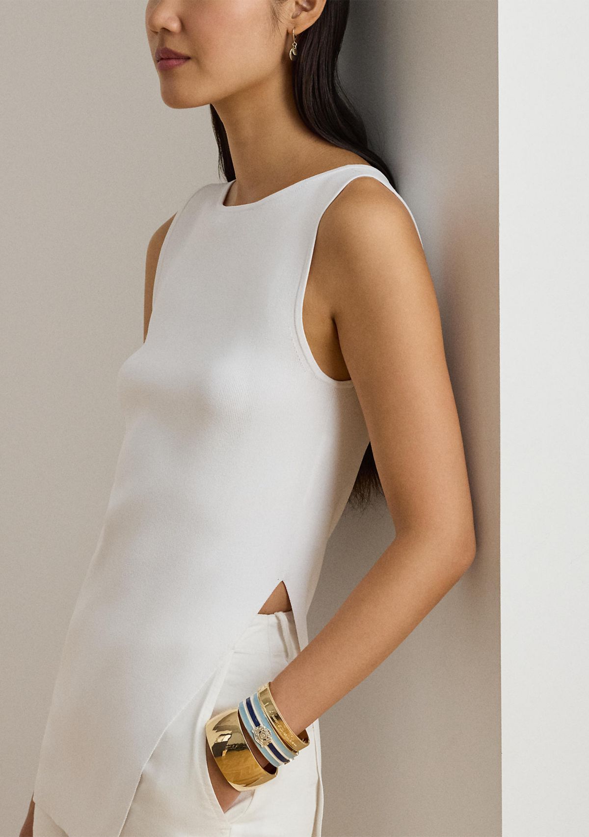 Womens Rib-Knit Sleeveless Sweater