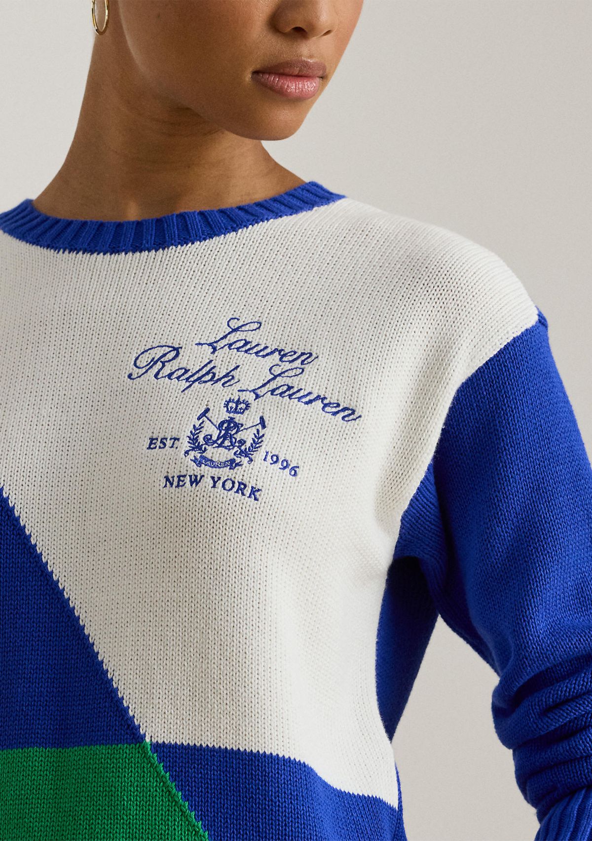 Color-Blocked Combed Cotton Sweater