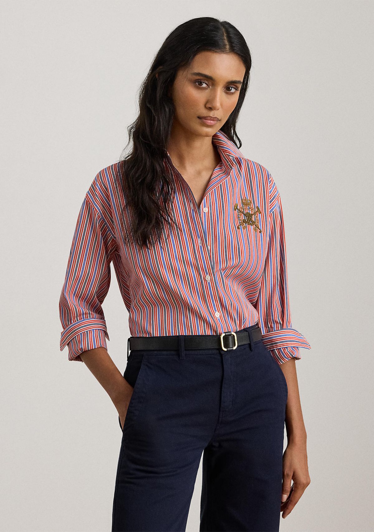 Womens Relaxed Fit Striped Broadcloth Shirt